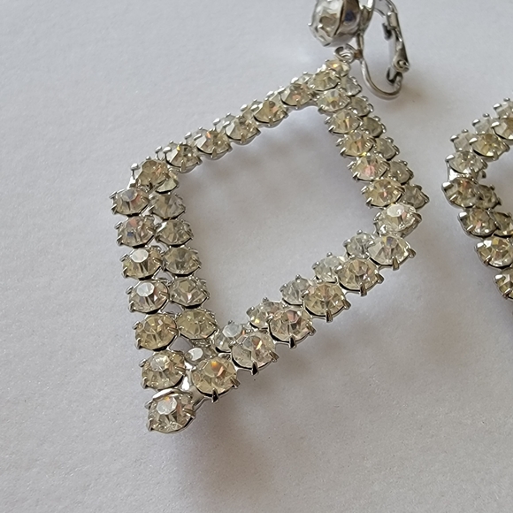 Vintage Clip-on Rhinestone Diamond Drop Earrings - Picture 7 of 7